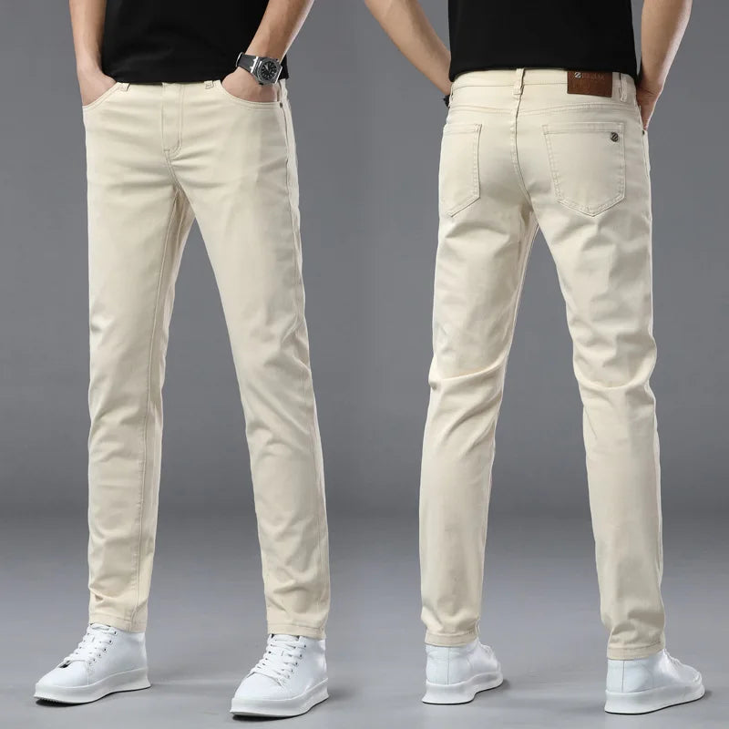 2025 spring/summer high end luxury fashion jeans for men, elastic trend versatile, slim fit, simple and casual pants