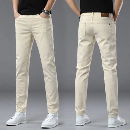 2025 spring/summer high end luxury fashion jeans for men, elastic trend versatile, slim fit, simple and casual pants
