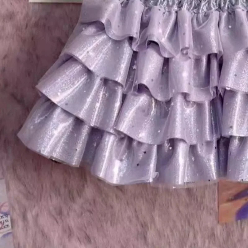 Summer Sweet Princess Mini Skirt Women Hot Girl Subculture Purple Color Short Skirt Y2k Harajuku Fashion Bow Puffy Cake Skirt