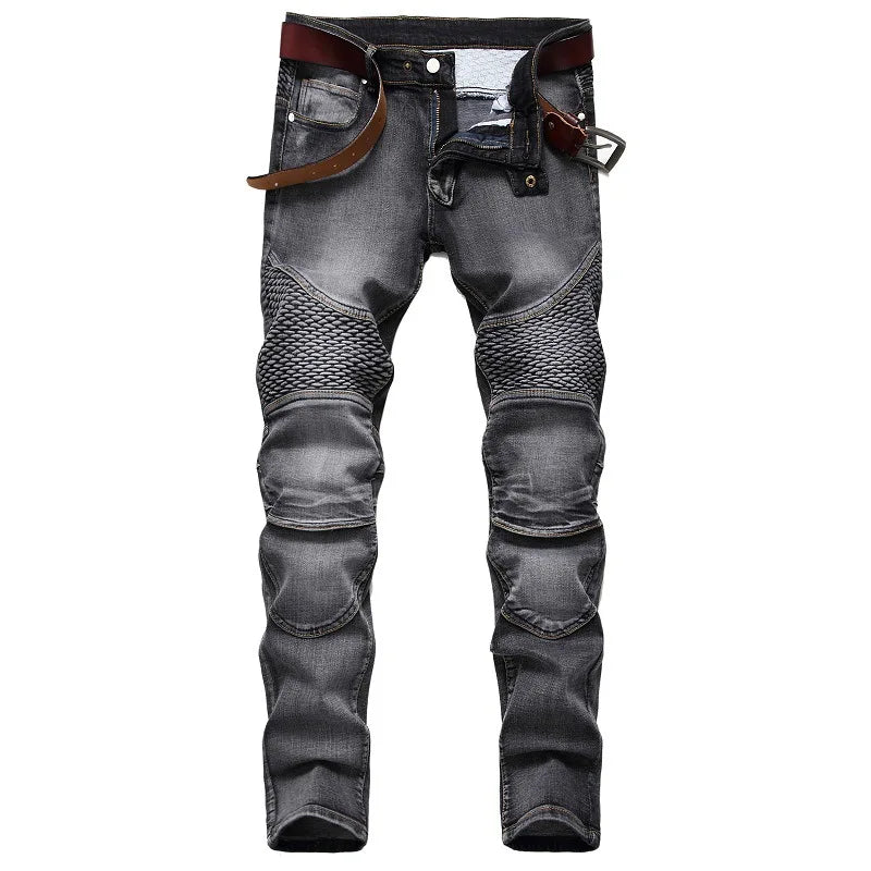 2026 New Men's Yellow Jeans, Blue Stretch Biker Trousers, Broken Hole Jeans, Fashion Popular Men Denim Pants Big Size 29-42