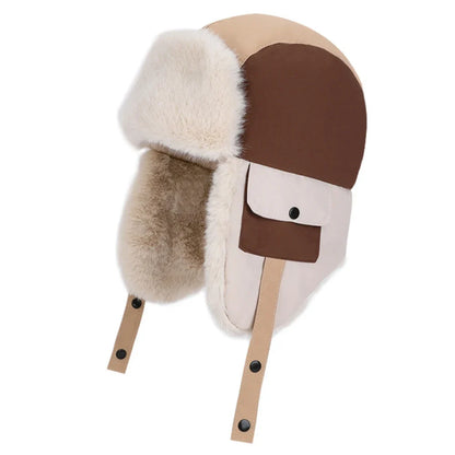 Children Winter Hat Thick Warm Outside Snow Ski Earflap Cap Boys Girls Patchwork Russian Hat Windproof Trapper Bomber Hat