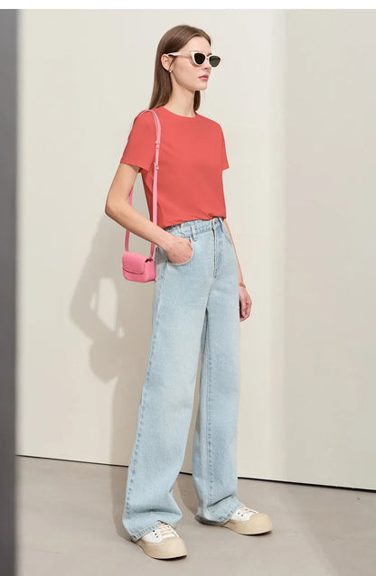 Minimalism Women T-shirts 2024 Summer New Casual Basic O-Neck Slim Short-sleeve Female Dopamine Color Solid Tees 12442327