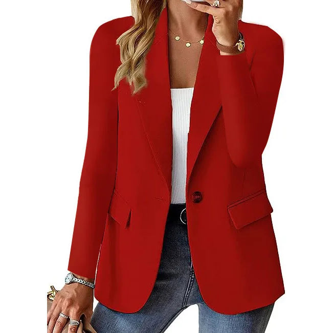 Women\'s Solid Color Fashion Casual Long Sleeve Button Pocket Blazer Solid Button Casual Elegant Coat Trendy Loose Suit Outwear
