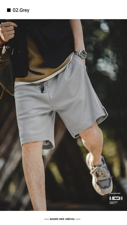 Outdoor Mesh Basketball Shorts Men's Summer Quick-Dry Breathable Pants with Elastic Waist Lightweight Running Sport Shorts