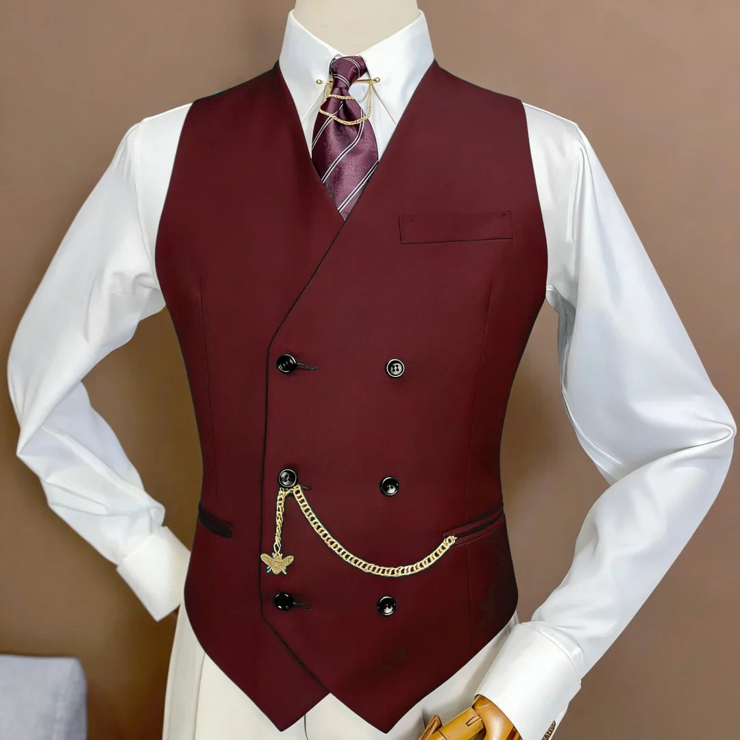 Men Vest Black Double Button V Neck Solid Waistcoat For Wedding Birthday Banquet Party Office Business Work Daily Men Suit Vest