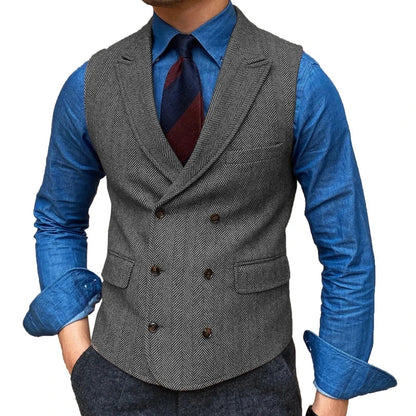Men Vest Brown Herringbone With Lapel Waistcoat Vintage Regular Slim Business Banquet Business Casual Men Suit Vest