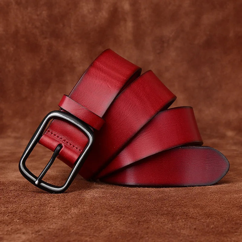 3.8CM Men High Quality Genuine Leather Belt Luxury Pin Buckle Belts Thick Cowskin Fashion Vintage Strap Male Jeans for Man
