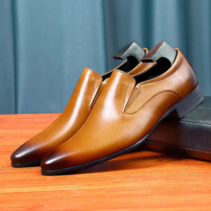 Top Layer Cowhide Shoes Men's Shoes Genuine Leather Business Dress Shoes Men British Pointed Toe Formal Slip-On Shoes