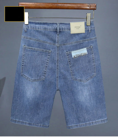 Summer Thin Men's Embroidered Denim Shorts Fashion Stretch Slim Breathable Straight Jeans Personality Bermuda Short Pants Male