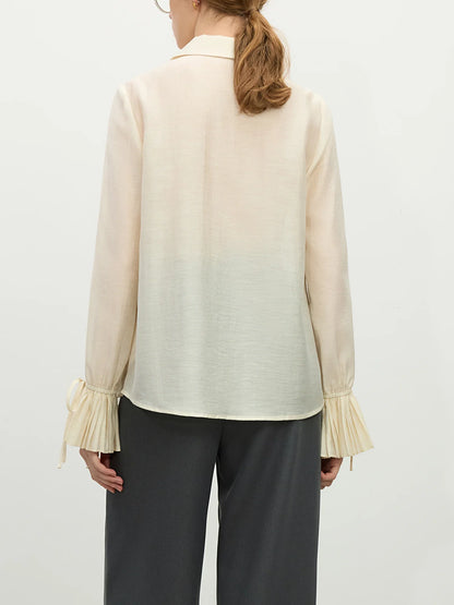 Blue Shirt For Women Spring 2025 New Design French Style Pleated Long Sleeve Chic Shirt Versatile Casual Top 25FS11150