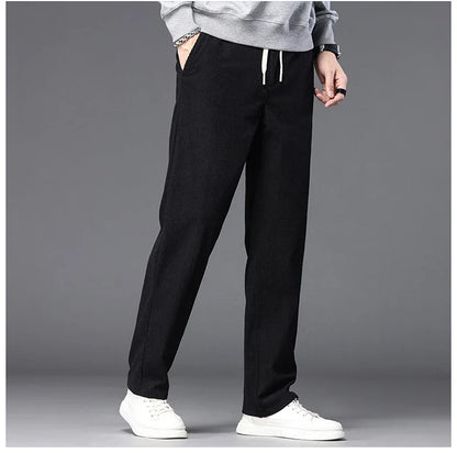 Straight Corduroy Classic Male Pants Khaki Black Gray Baggy Fashion Elastic Waist Trousers Soft Stretchy Casual Men's Clothing