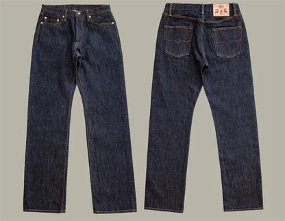 21oz Selvedge Denim Straight Cut Jeans Indigo Rugged Style Men Pants