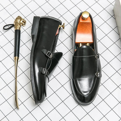 Man Leather Shoes Formal Monk Man Business Office Male Casual Dress Derby Shoes Buckle Wedding Party Luxury Botas Para Hombre