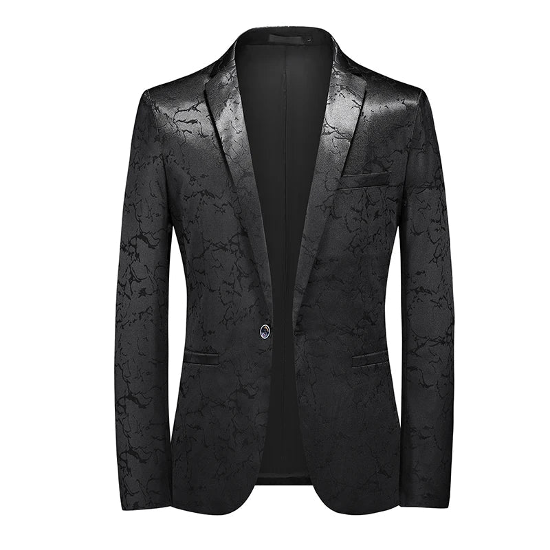 Classic Black Jacquard Suit Male Business Casual Coat Fashion Men Wedding Party Tuxedo Dress Blazers Slim Fit Tops
