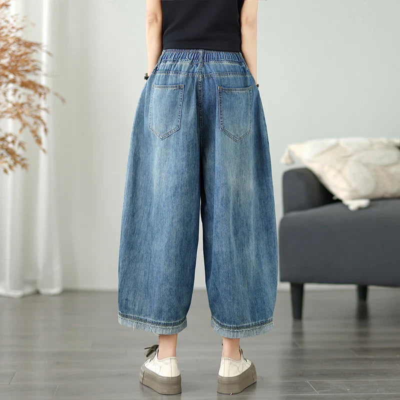 Casual High Waist Wide Leg Jeans Women's Loose Fit Slimming Summer Thin Sle Lantern Pants  Lyocell Fabric Water Wa