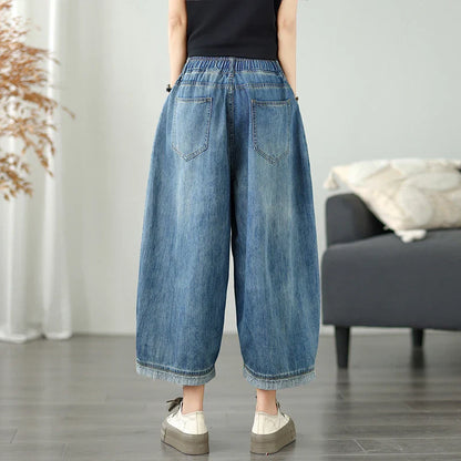 Casual High Waist Wide Leg Jeans Women's Loose Fit Slimming Summer Thin Sle Lantern Pants  Lyocell Fabric Water Wa