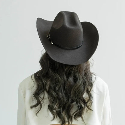 New Autumn Winter Women Fedoras with Belt Buckle Wide Brim Rolled Wool Cowboy Hat M L Size Obtainable