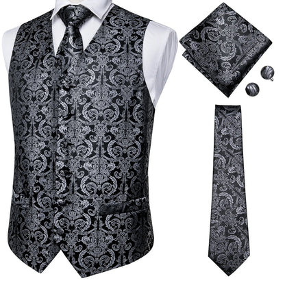 Adult Men's Vest for Suit Luxury Paisley Floral Plaid Suit Vest and Tie Set Blue Gold Red Sliver Wedding Vest Men