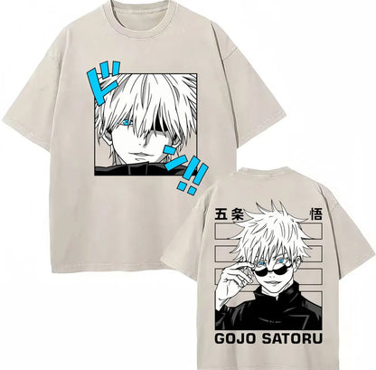 Japan Anime Jujutsu Kaisen Washed T Shirts Satoru Gojo Geto Suguru T-shirt Casual Cotton Oversized Harajuku T Shirt Fans Gifts