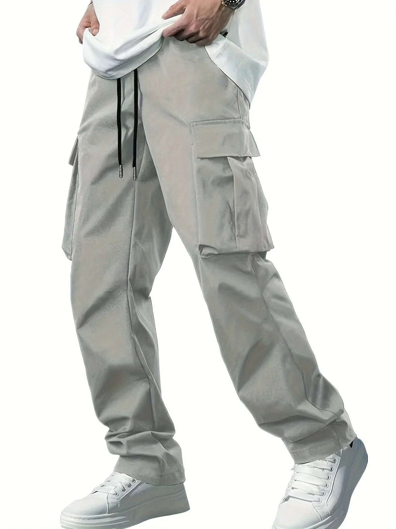 2026 Amazon Summer New Men's Work Pants European and American Independent Station Drawstring Multi Pocket Casual Pants