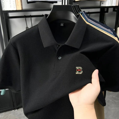 High end brand 100% cotton short sleeve polo shirt men's summer new soft breathable lapel T-shirt fashion letter embossed top