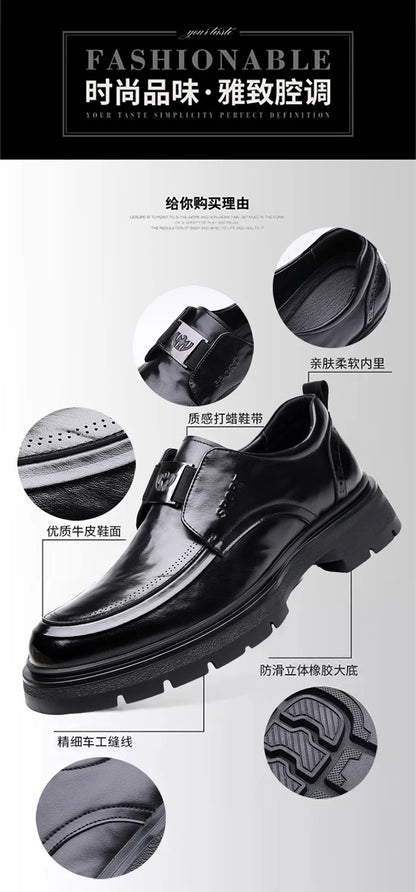 Spring Autumn New Increase Leather Shoes for Men Black Business Casual Platform Shoes Male Fashion High Quality Dress Shoe Man