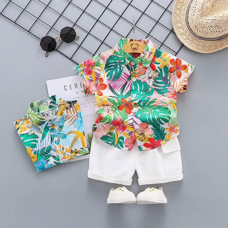 New Summer Baby Boys Clothes Suit Children Casual Printed Shirt Shorts 2Pcs/Sets Toddler Costume Infant Outfits Kids Tracksuits