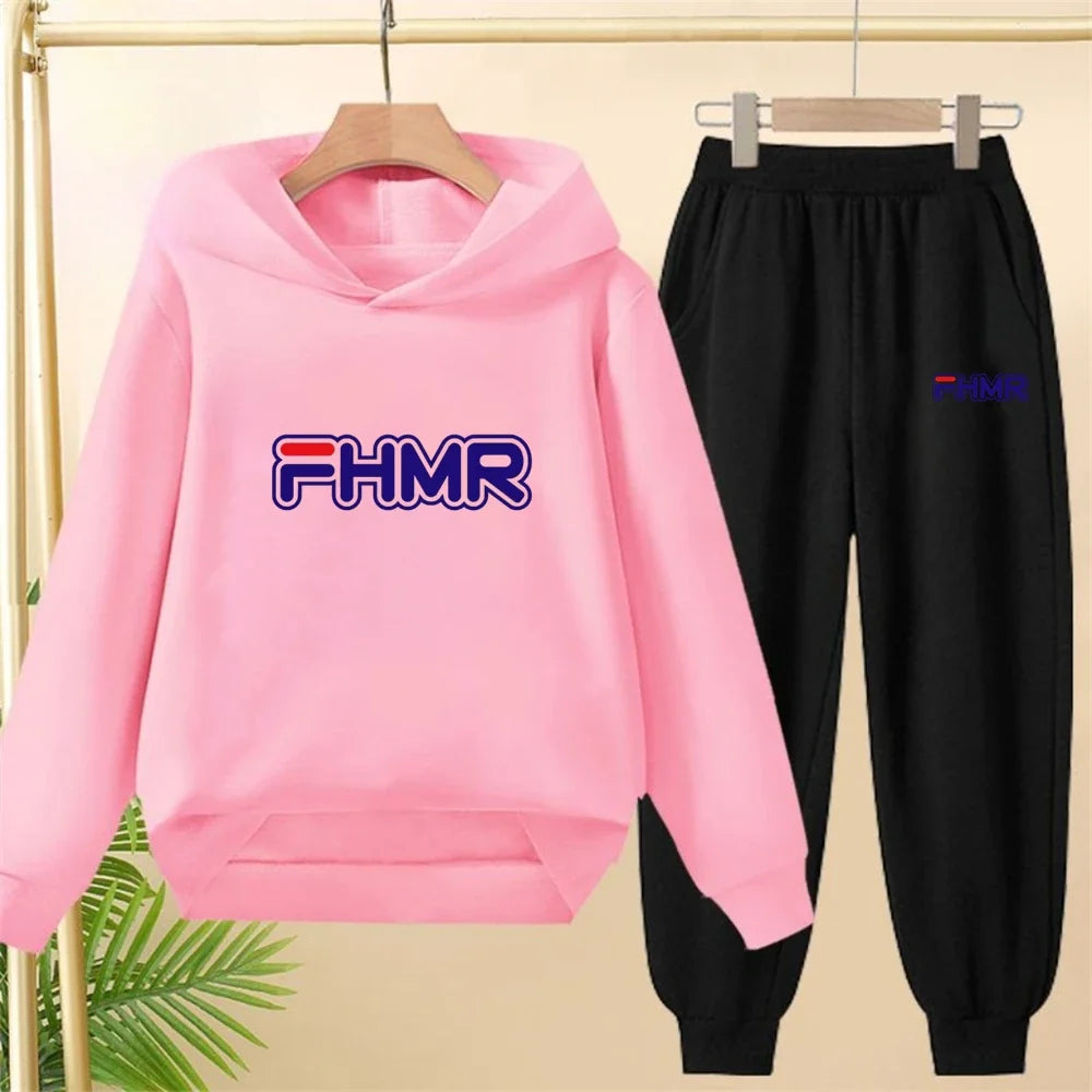 Children's Hoodies Top+Bottom Girls Pink Boy Black Age 3-12 Coat Casual Toddler Long Sleeves Suit Letter Brand Print Clothing