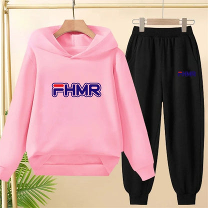 Children's Hoodies Top+Bottom Girls Pink Boy Black Age 3-12 Coat Casual Toddler Long Sleeves Suit Letter Brand Print Clothing