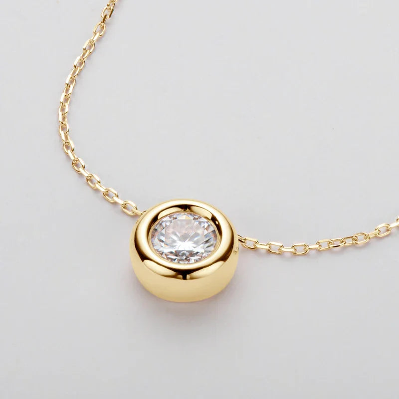 6.5mm Round Bezel Moissanite Pendant Necklace For Women 925 Sterling Silver Clavicle Chain Necklaces Jewelry Collare Mujer