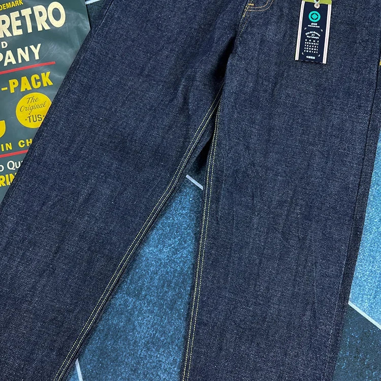 16oz High Quality Pink Selvadge Denim Jeans for Men Cotton Washed Pants Raw Blue American Vintage Hard Thick Straight Trousers