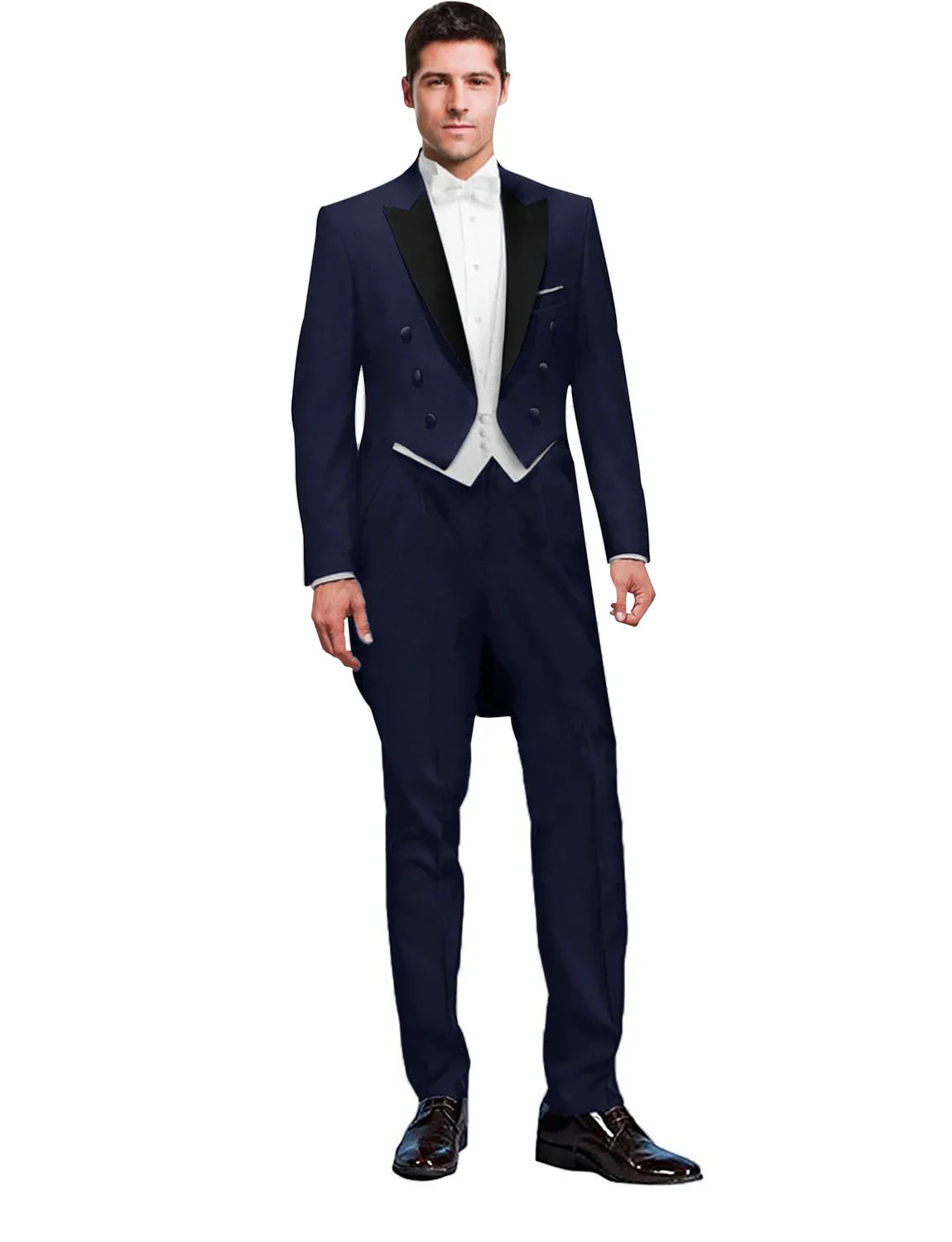 3 Piece Black Men Suit Wedding Groom Tuxedo Long Tailcoat Best Man Formal Prom Suit Fashion Costume Homme (Jacket+Vest+Pants)