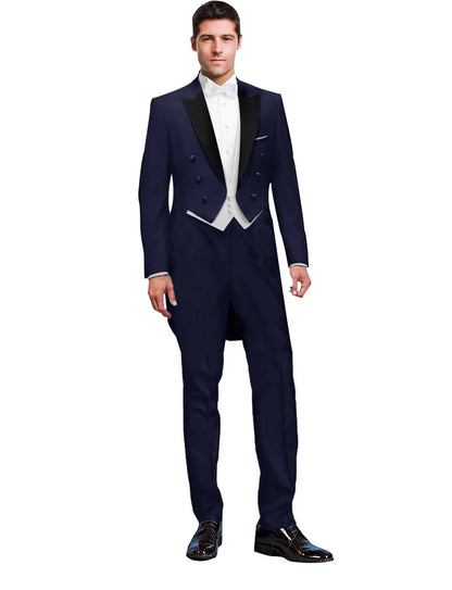 3 Piece Black Men Suit Wedding Groom Tuxedo Long Tailcoat Best Man Formal Prom Suit Fashion Costume Homme (Jacket+Vest+Pants)