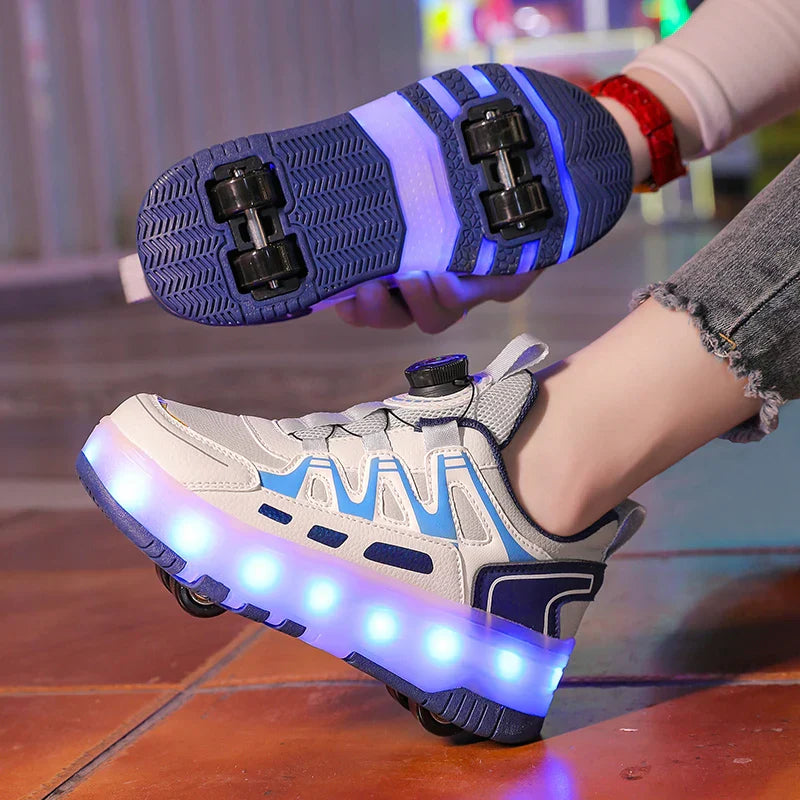 Boys Girls Roller Shoes Pink Blue Four Wheels Luminous Glowing Kids Outdoor Sport Casual Shoes USB Children Led Sneakers Shoes