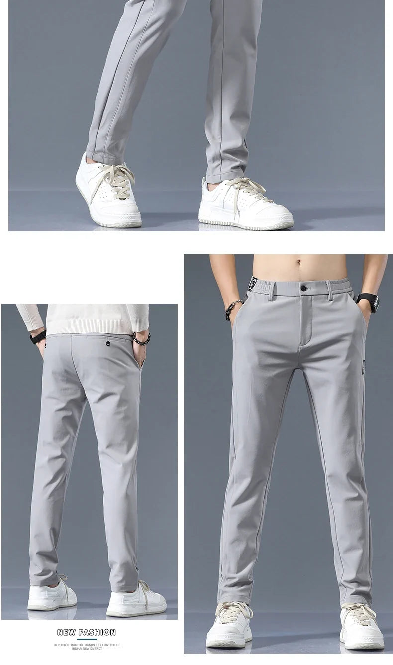 Winter Fleece Golf Casual Pants Men Business Slim Stretch Jogger Thick Trousers Korean Classic Elastic Waist Velvet Male Pants