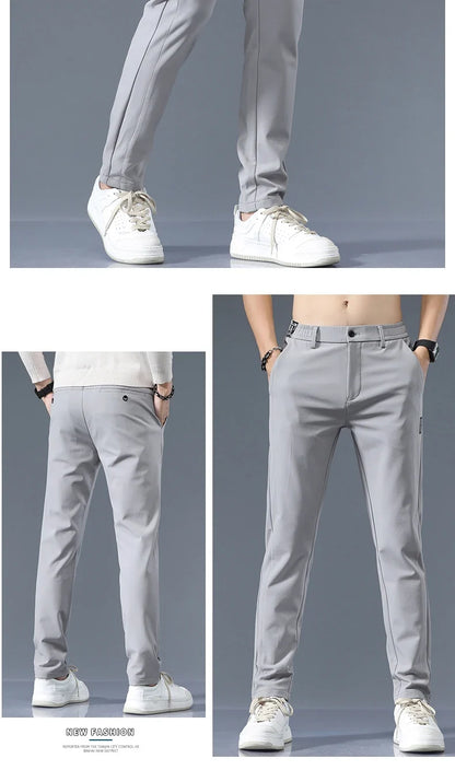 Winter Fleece Golf Casual Pants Men Business Slim Stretch Jogger Thick Trousers Korean Classic Elastic Waist Velvet Male Pants