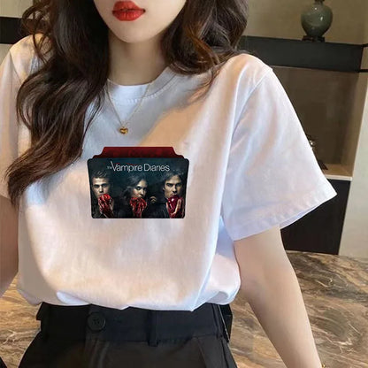 Vampire Diaries Cotton Women Girls Casual Harajuku T-shirt O-neck Short Sleeve Streetwear Ladies Graphic Summer Female T-shirt