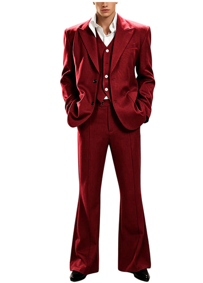Vintage Men's 3 Piece Suit Set Peak Lapel Slim Fit 2 Button Double Breasted Blazer Vest Flared Pants for Formal Business Wedding