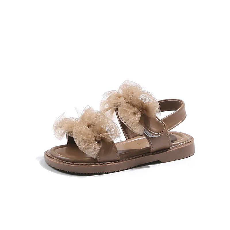 Girls' Sandals 2024 Summer New Fairy Style Princess Sandals with Mesh Bow Kids Versatile Fashion Sweet Beach Shoes for Vacation