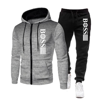 2026 New Men's zippered hoodie + Casual Pants Set for Autumn and Winter fashion Fitness and Warm sportswear Two-piece set
