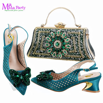 2025 High Quality Winter New Arrivals Specials Design Italian Shoes and Bag Set in Wine Color Low Heels Comfortable For Wedding