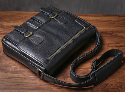 Vintage Crazy Horse Leather Messenger Bag Men's Genuine Luxury Sling Shoulder Bag Office Briefcase Crossbody 12.9 Inch Ipad