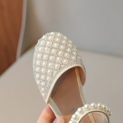 Girls Leather Shoes Spring Summer Kids Girls Princess Shoes Fahsion Pearl Diamond Sandals