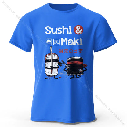 Kawaii Sushi Harajuku Printed 100% Cotton T-Shirt, Soft & Breathable Round Neck Short Sleeve Tee, Unisex Cute Style