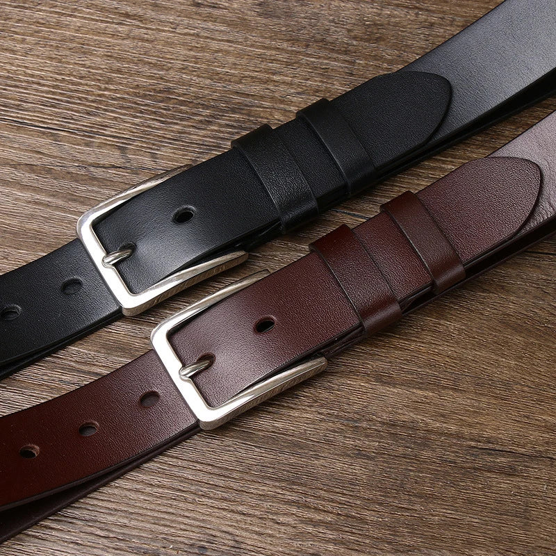 3.3CM Pure Cowhide Genuine Leather for Men's High Quality Jeans Pin Buckle Business Belts Cowboy Waistband Male Fashion Designer