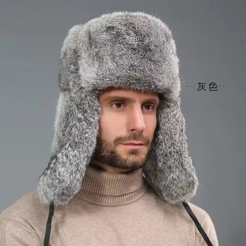 Russian Trapper Soviet Ushanka Bomber Hat Knitted Leather Earflap Fur Lined Winter Cap for Men Women