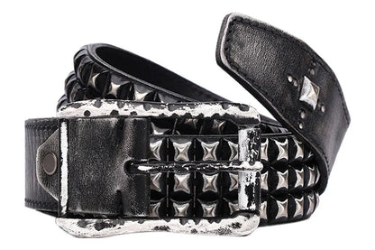 3.8CM Retro Real Genuine Leather Belt Luxury Thick Rivet Belts Men Leather Vintage Strap Male Wide Jeans Ceinture Black Waist