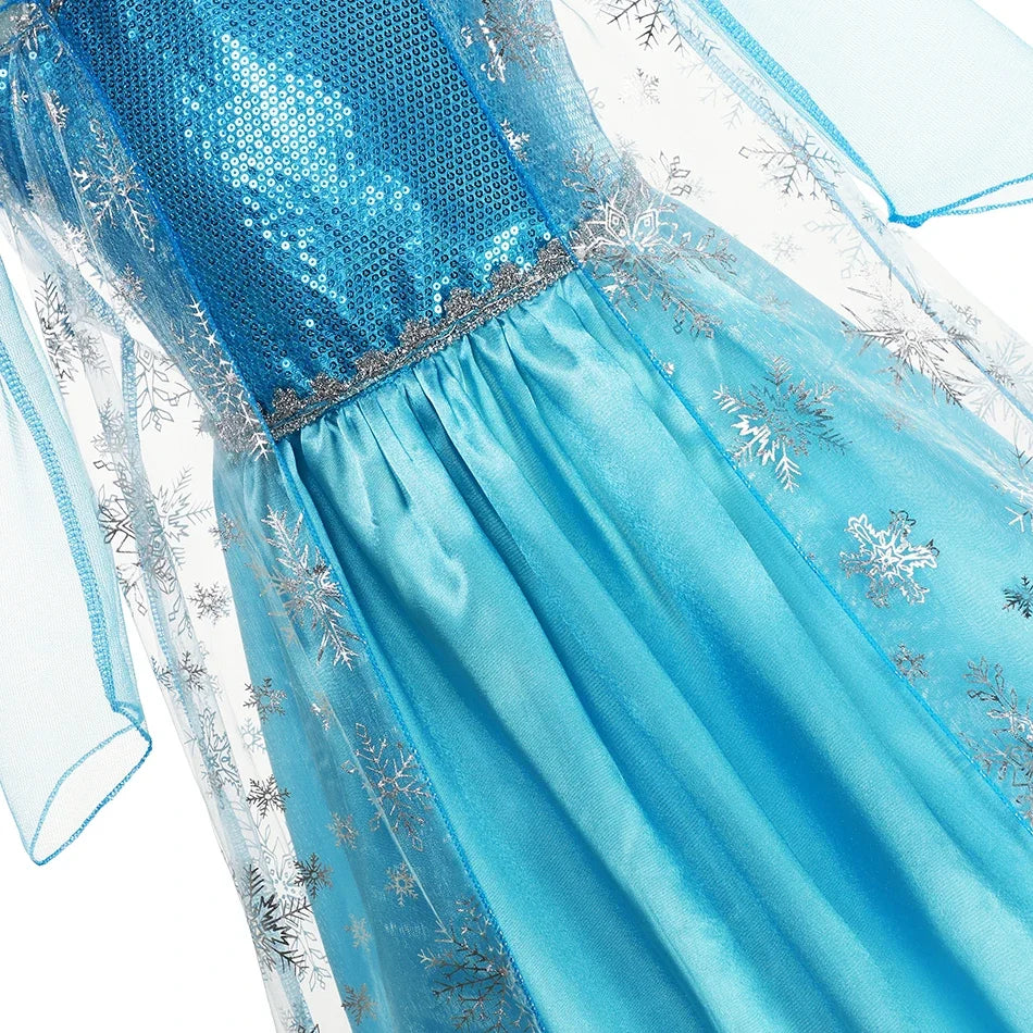 Girls Cosplay Snow Queen Elsa Snowflake Cape Costumes Kids Carnival Party Prom Gown Children Clothes Elsa Princess Dresses