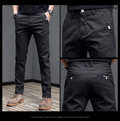2024 Spring Summer Men's Casual Pants 97.8% Cotton Business Korean Fashion Slim Fit Stretch Gray Black Khaki Trousers Male Pant