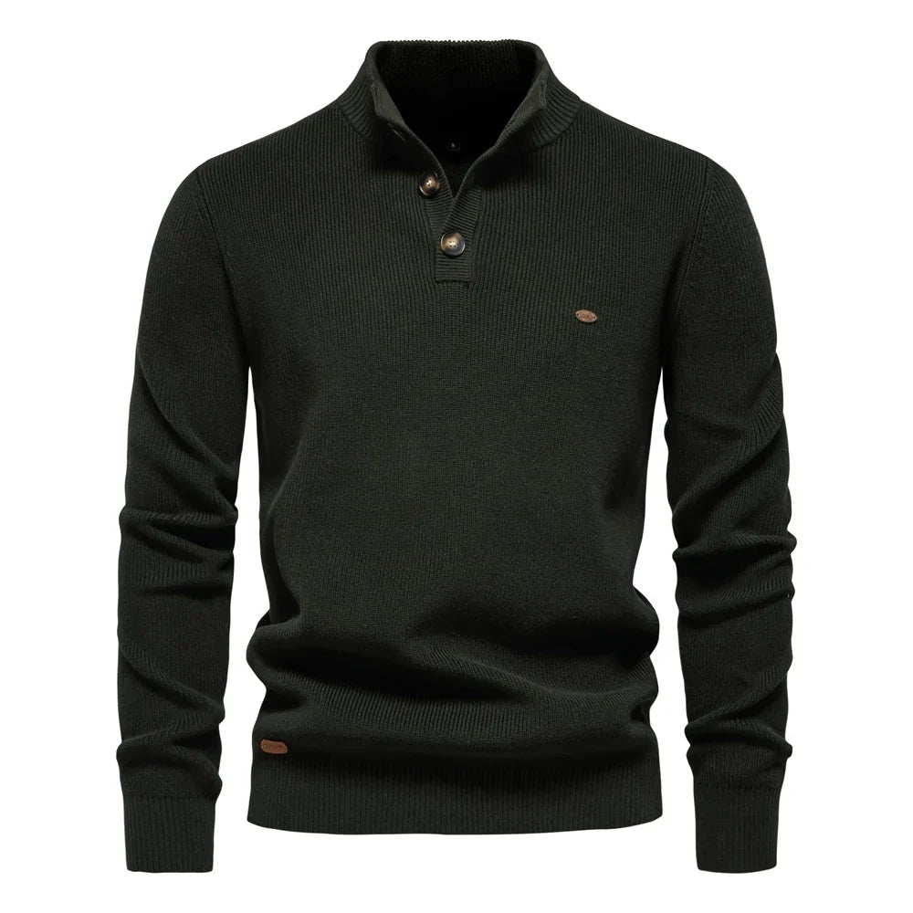 2024 Autumn Quarter Zipper Mock Neck Pullover Sweaters for Men Quality Warm Winter Cotton Knitted Men's Sweaters